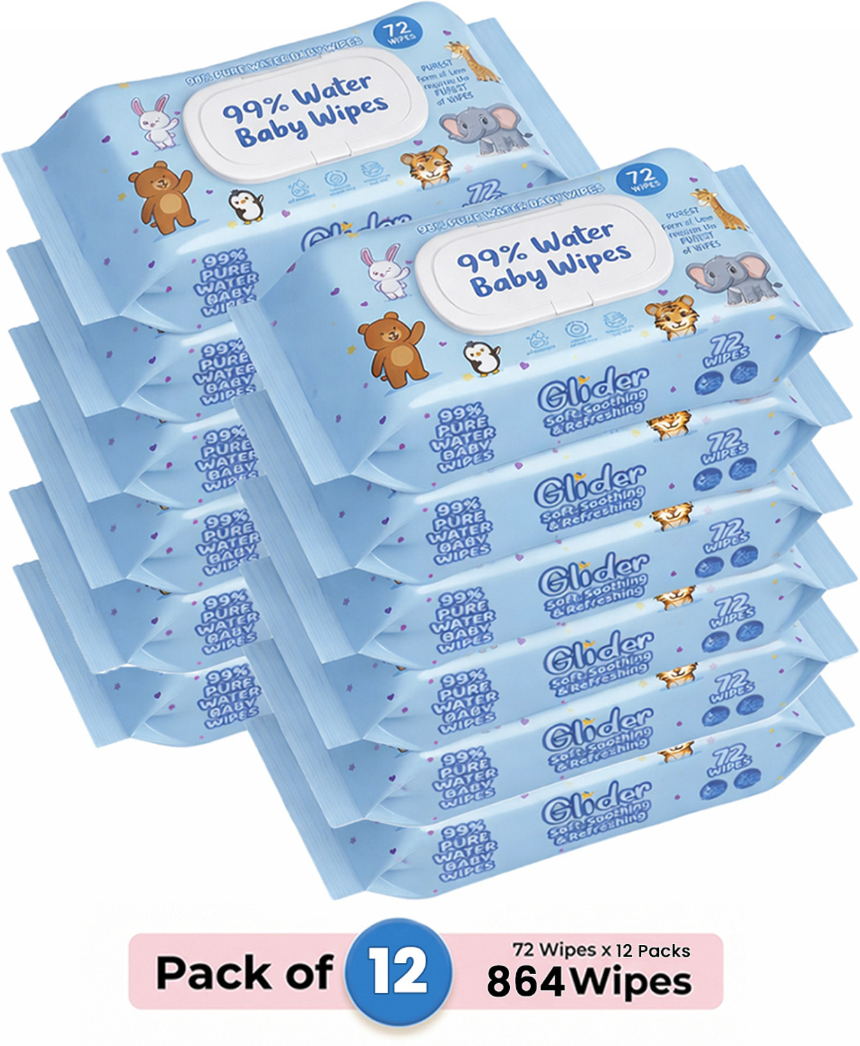 glider 99 pure water baby wipes lid skin nourishing cleansing pack 12