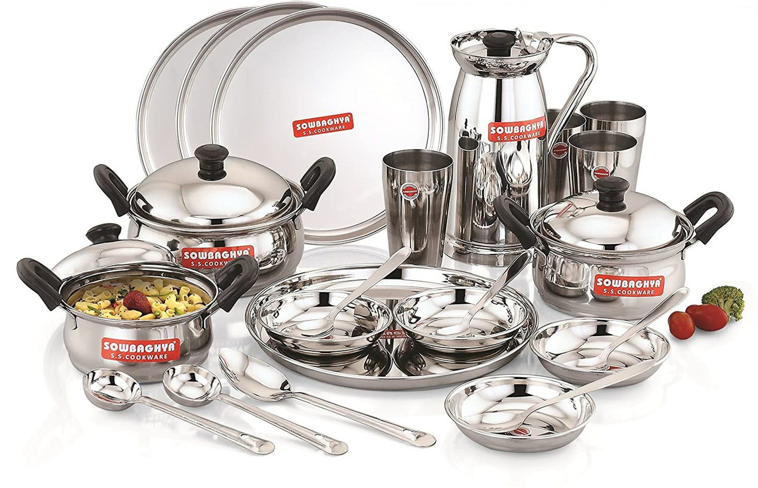 Sowbaghya Pack of 26 Steel Dinner Set (Silver)