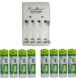 Power Smart Fast Charging Unit PS1002 Combo With 2 Set 2800x4maH AA Cells  Camera Battery Charger (White)