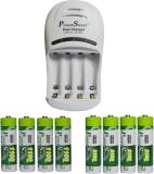 Power Smart Fast Charging Unit PS1007 Combo With 2 Set 2100maHx4AA And 1100maHx4 AA Cells  Camera Battery Charger (White)