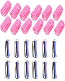 Out Of Box Plastic Perming Rollers 24 Pieces Hair Curler (Blue, Pink)