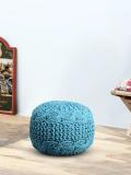 ROMEE Fabric Pouf (Finish Color - Blue, Pre Assembled)