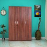 Hometown Premier 3 Door Regato Walnut Engineered Wood Almirah (Finish Color - Regato Walnut, Knock Down)