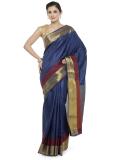 kvsfab Woven Bollywood Cotton Silk Saree (Red, Blue)