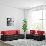 Bharat Lifestyle Butterfly Leatherette 3 + 1 + 1 Sofa Set (Red and Black, DIY(Do-It-Yourself))