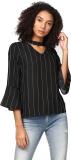 HARPA Casual Bell Sleeve Striped Women Black Top