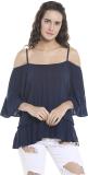 VERO MODA Casual 3/4 Sleeve Solid Women Dark Blue Top