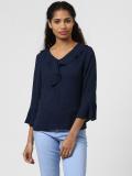 HARPA Casual Bell Sleeve Solid Women Dark Blue Top