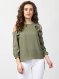 HARPA Casual Cold Shoulder Solid Women Green Top