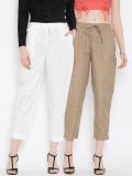 BITTERLIME Regular Fit Women White, Brown Trousers