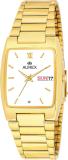 Aurex Original Gold Plated Swarovski Crystal Studded White Dial Day & Date Functioning Square Shaped Metal Bracelet Luxury Watch for Men/Boys Analog Watch  - For Men