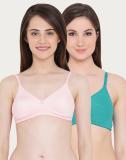 Clovia Clovia Pack of 2 Cotton Rich Lightly Padded Non-Wired Multiway T-shirt Bra Women T-Shirt Lightly Padded Bra (Green, Pink)