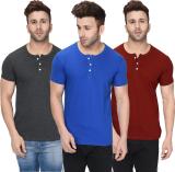 London Hills Solid Men Henley Neck Maroon, Blue, Grey T-Shirt