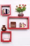 ONLINECRAFTS wooden wall shelf ( brown , green wood , iron 3 shelf ) Wooden Wall Shelf (Number of Shelves - 3, Red)