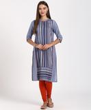 Aurelia Women Striped Straight Kurta (Blue)