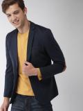 Mast & Harbour Solid Single Breasted Casual Men Blazer (Dark Blue)