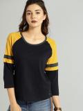 Roadster Colorblock Women Round Neck Dark Blue T-Shirt