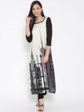 W Women Printed Straight Kurta (White, Black)