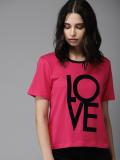 Moda Rapido Printed Women Round Neck Pink T-Shirt