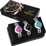 PIRASO PW3-6622 Combo Set Of 3 Pink Black Blue Analog Watch  - For Girls