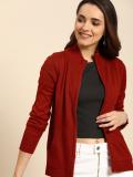 Dressberry Solid Round Neck Casual Women Red Sweater