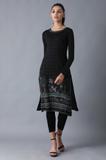 W Women Printed Straight Kurta (Black)