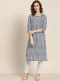 Sangria Women Striped Straight Kurta (Dark Blue)