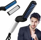 sroy Electric Hair Straightener Brush, Men Quick Beard Straightner Styler Massage Comb, Hair Straightening, Curly Hair Straightening Comb, Side Hair Detangling, Multifunctional Hair Curling Curler Hair Straightener Brush (Black, Blue)