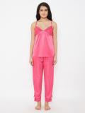 Clovia Women Solid Pink Top & Pyjama Set