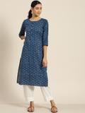 Sangria Women Printed Straight Kurta (Blue)