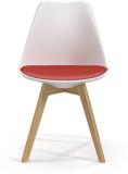 Finch Fox Eames Replica Plastic Padded Solid Wood Legs Soft Seat Dining Chair/Cafeteria Chair/Side Chair/Restaurant Chair/Bar Chair (White & Red) Color Plastic Living Room Chair (Finish Color - White, DIY(Do-It-Yourself))