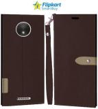 Flipkart SmartBuy Flip Cover for Motorola Moto C Plus (Brown, Cases with Holder, Pack of: 1)