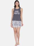 Clovia Women Printed Grey Top & Shorts Set