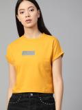 Roadster Solid Women Round Neck Yellow T-Shirt