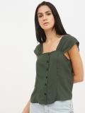 HARPA Casual Sleeveless Solid Women Green Top