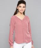 HARPA Casual Regular Sleeve Solid Women Pink Top