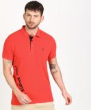 French Connection Printed Men Polo Neck Red, Black T-Shirt