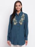 MAYRA Women Embroidered Casual Blue Shirt