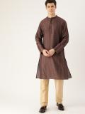 House of Pataudi Men Printed Straight Kurta (Brown)