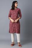 W Women Printed Straight Kurta (Maroon)