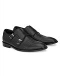 Hitz Black Leather Double Strap Monk Shoes For Men (Black , 6)