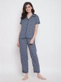 Clovia Women Striped Grey Shirt & Pyjama set