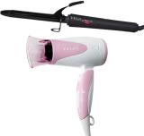 VEGA Smooth Curl Hair Curler-19 mm With Ceramic Coated Barrel and Adjustable temperature (VHCH-03), Black & Blooming Air 1000w Compact and Foldable Hair Dryer (VHDH-05) Personal Care Appliance Combo (Hair Curler, Hair Dryer)