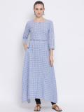 Span Women Checkered A-line Kurta (Blue)