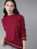 Roadster Solid Round Neck Casual Women Purple Sweater