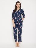 Clovia Women Floral Print Blue Top & Pyjama Set