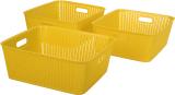 Cutting EDGE Set of 3 | Medium | Yellow | Multipurpose Sturdy Woven Storage Baskets Organiser for Kitchen, Office, Stationary, Cosmetics Plastic Fruit & Vegetable Basket (Yellow)