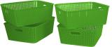 Cutting EDGE Set of 4 | Medium | Green | Multipurpose Sturdy Woven Storage Baskets Organiser for Kitchen, Office, Stationary, Cosmetics Plastic Fruit & Vegetable Basket (Green)