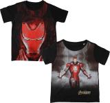 Marvel Avengers Boys Graphic Print Polycotton Regular T Shirt (Black, Pack of 2)