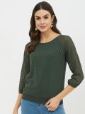 HARPA Casual 3/4 Sleeve Solid Women Green Top